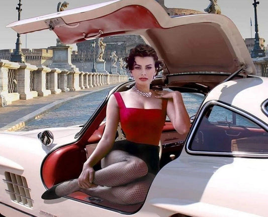 1955 Actress Sophia Loren In Mercedes 500Sl Gull Wing Poster Photo Print