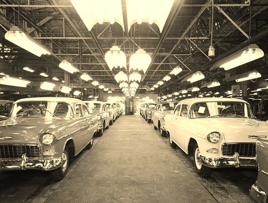 1955 Chevrolet Classic Car Factory Assembly Line Vintage Picture Magnet