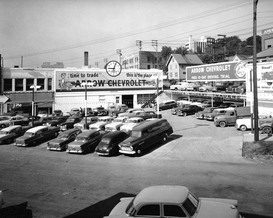1955 Chevrolet Dealer Classic Car Sales Lot Retro Historic Picture Photo