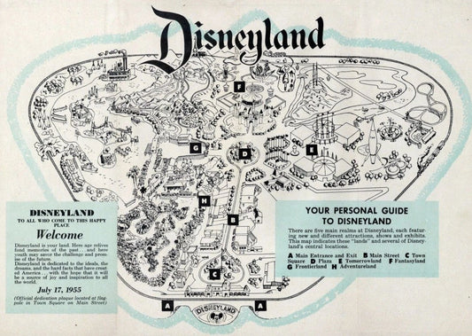 1955 Disney Land Guide Map Mickey Mouse Walt Disney Replica Print
