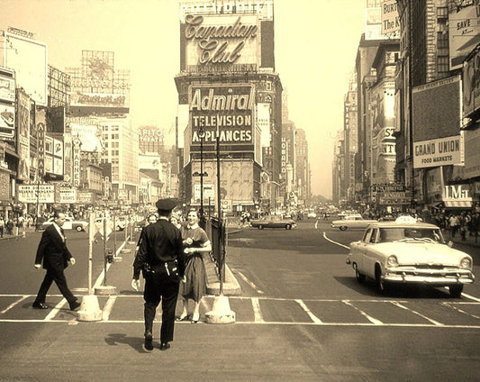 1955 New York City Times Square Street Scene Cityscape Retro Picture Keychain
