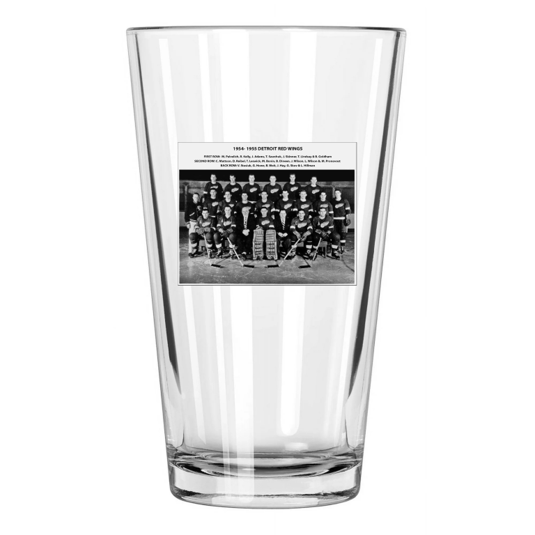 1955 Nhl Champions Detroit Red Wings Photo Stanley Cup Pint Beer Drinking Glass