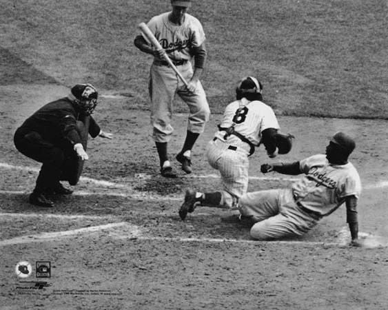1955 World Series Brooklyn Dodgers Jackie Robinson Glossy Magnet Stole Home! 1