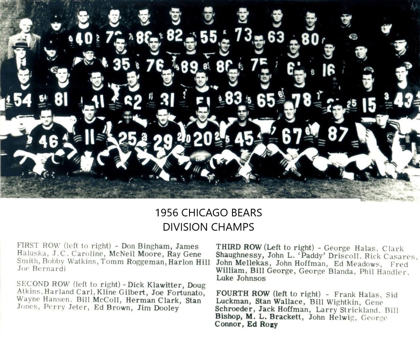 1956 Chicago Bears Team Keychain Football Nfl Picture Western Champs