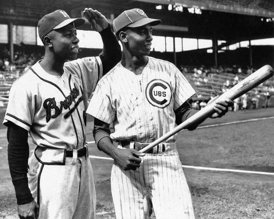 1957 Braves Hank Aaron And Cubs Ernie Banks Glossy Magnet At Sportsman Park