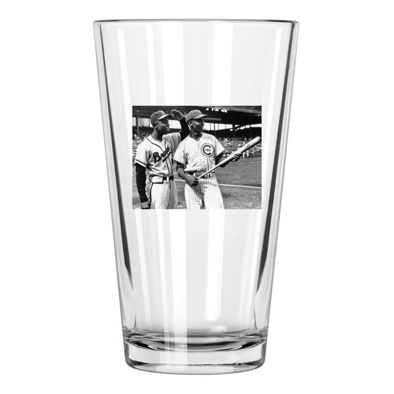1957 Braves Hank Aaron And Cubs Ernie Banks At Sportsman Park Pint Beer Glass