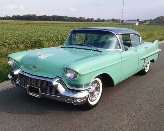 1957 Cadillac Sedan Retro Classic Blue Car Poster Photo