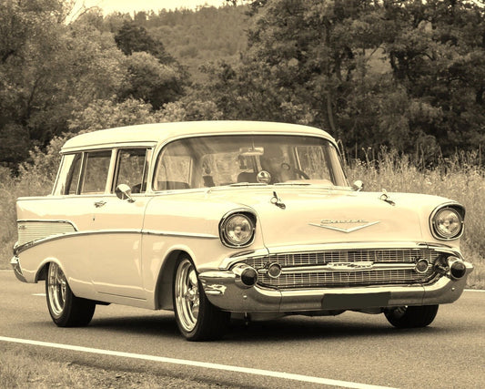 1957 Chevrolet Bel Air Station Wagon Classic Car Old Retro Picture Keychain