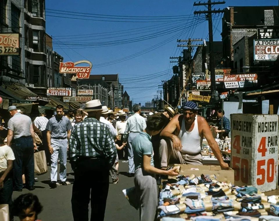 1957 Chicago Maxwell Street Sidewalk Vendors Picture Photo