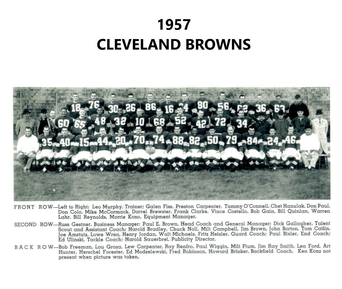 1957 Cleveland Browns Team Magnet Football Picture Nfl