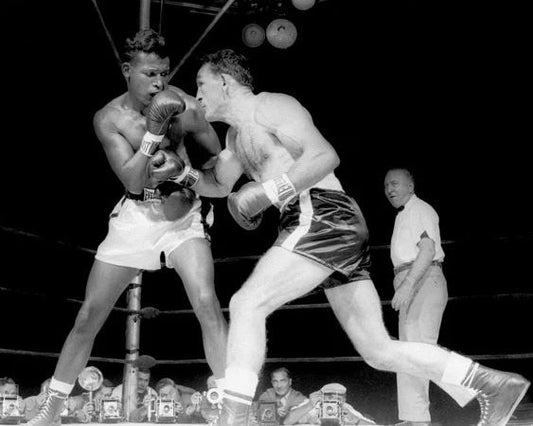 1958 Boxing Fight Sugar Ray Robinson Vs Carmen Basilio Glossy Keychain Print
