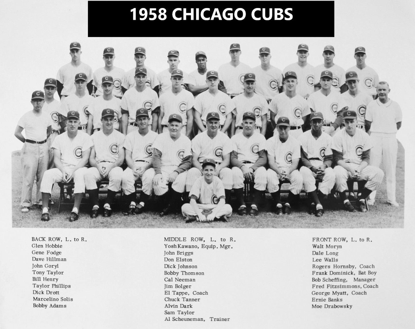 1958 Chicago Cubs Team Keychain Baseball Picture Mlb With Names