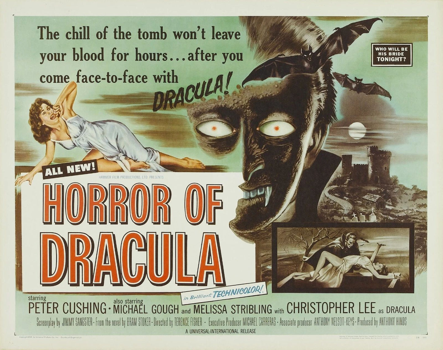 1958 Horror Of Dracula Movie Keychain Peter Cushing Christopher Lee