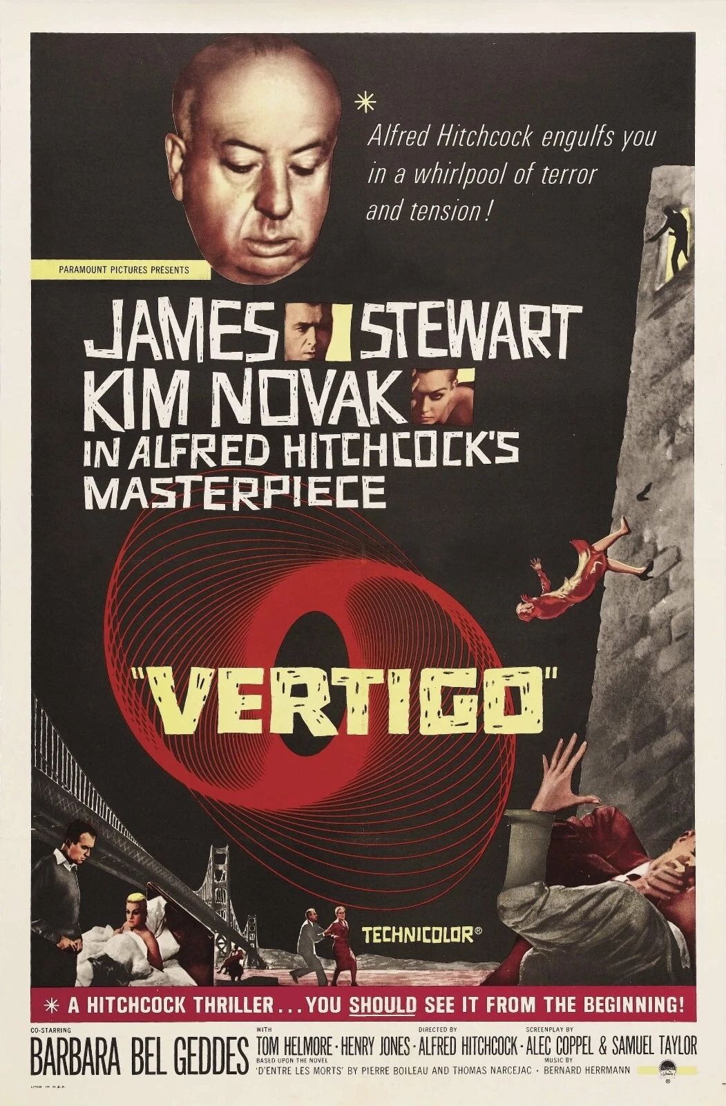 1958 Vertigo Movie Poster Alfred Hitchcock James Stuart Kim Novak