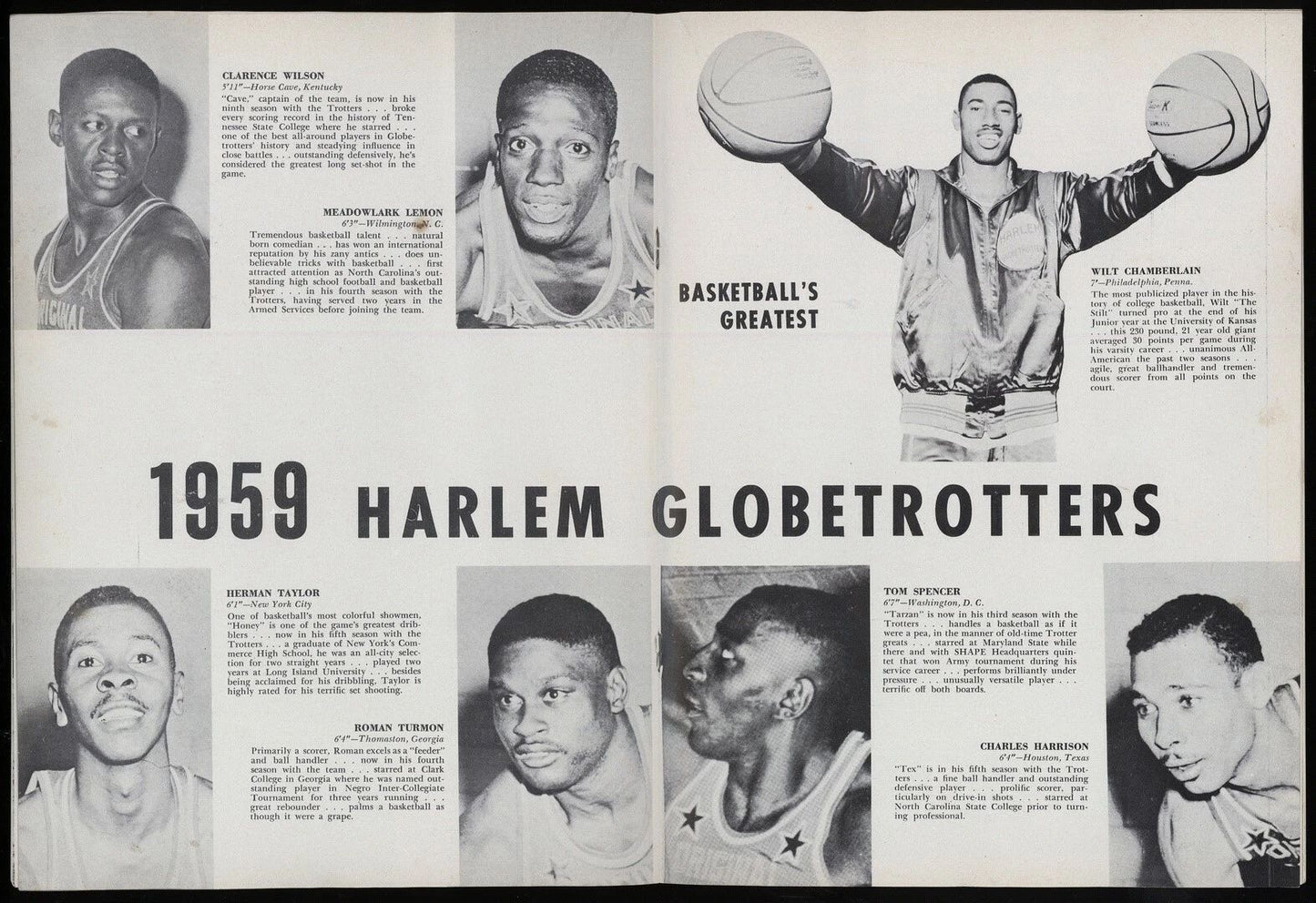 1959 Harlem Globetrotters Team Magnet Basketball Picture Meadowlark Wilt