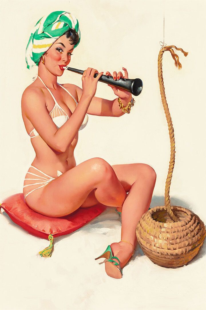 1960S Charming Snake Charmer Pin Up Print Keychain