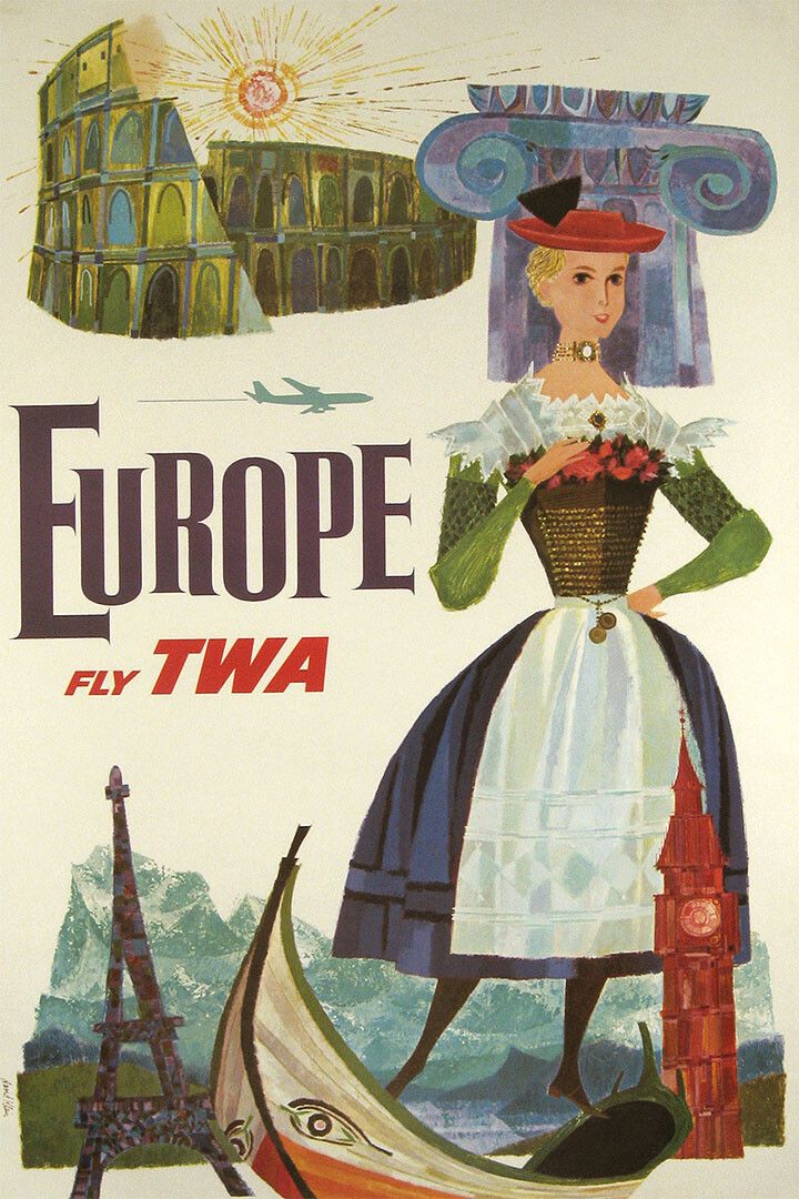 1960S Europe Fly Twa Superjets Vintage Style Air Travel Wall Poster