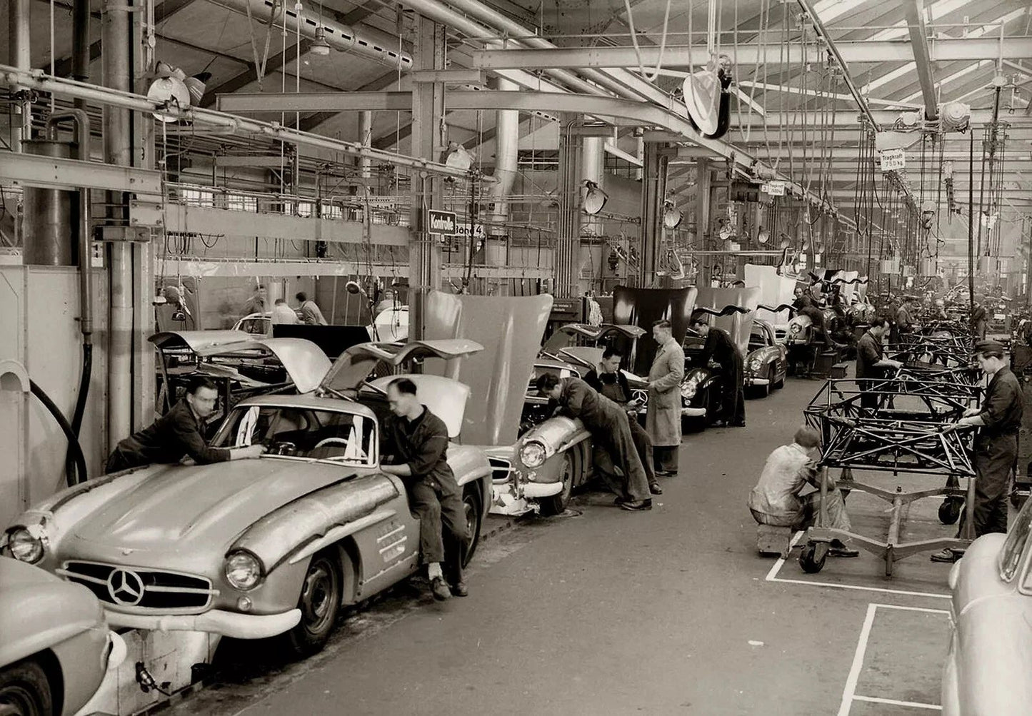 1960S Mercedes Gull Wing Factory Assembly Line Classic Car Picture Magnet