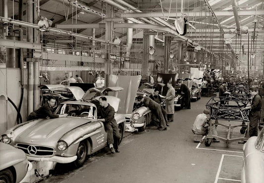 1960S Mercedes Gull Wing Factory Assembly Line Classic Car Picture Keychain