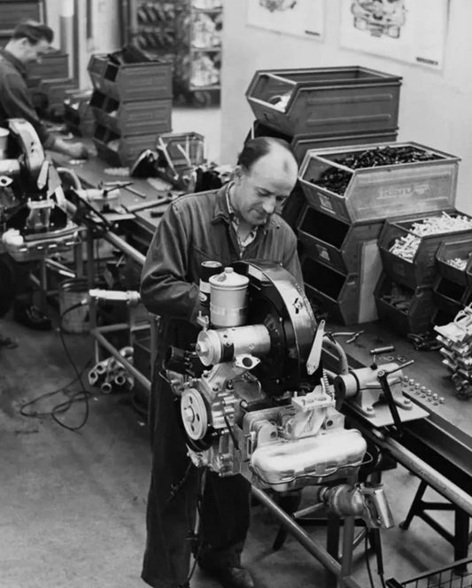 1960S Porsche 356 B Engine Assembly Line Classic Car Picture Magnet