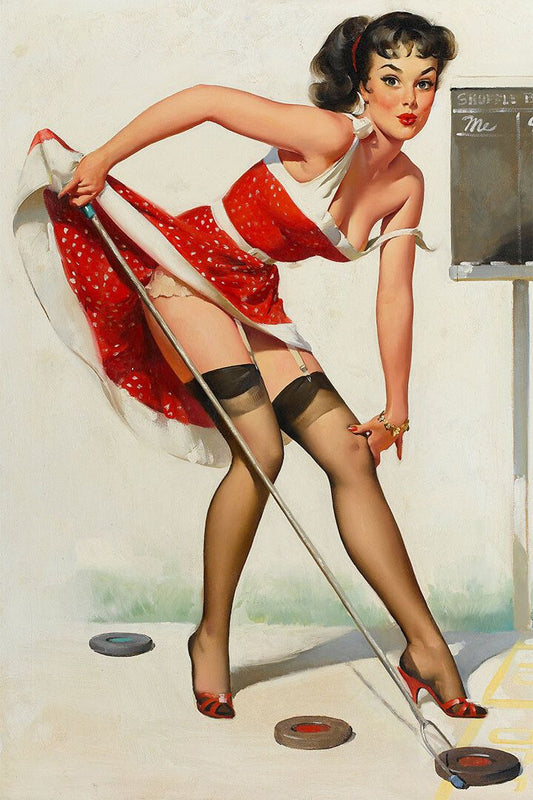 1960S Pinup Aiming To Please Playing Shuffle Board Wall Poster