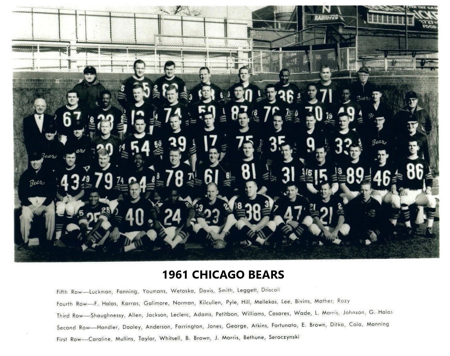 1961 Chicago Bears Team Keychain Football Nfl Picture