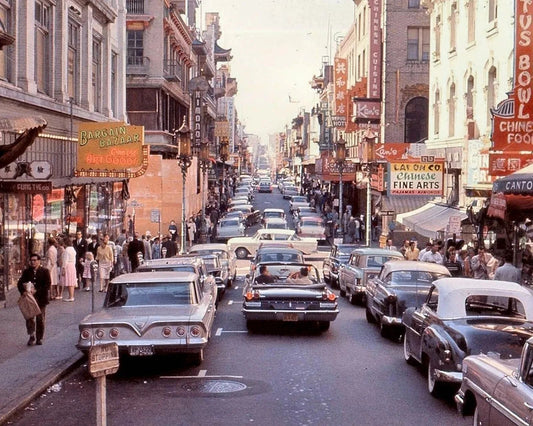 1961 Chinatown San Francisco City Street With Classic Cars Picture Keychain