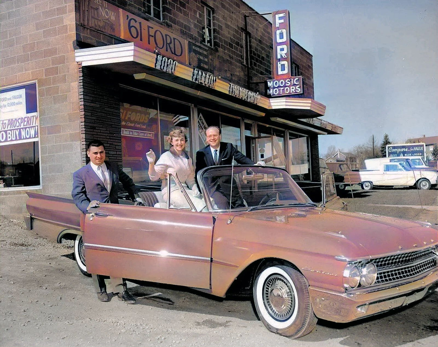 1961 Ford Galaxie At Dealership Classic Car Retro Colorized Picture Magnet