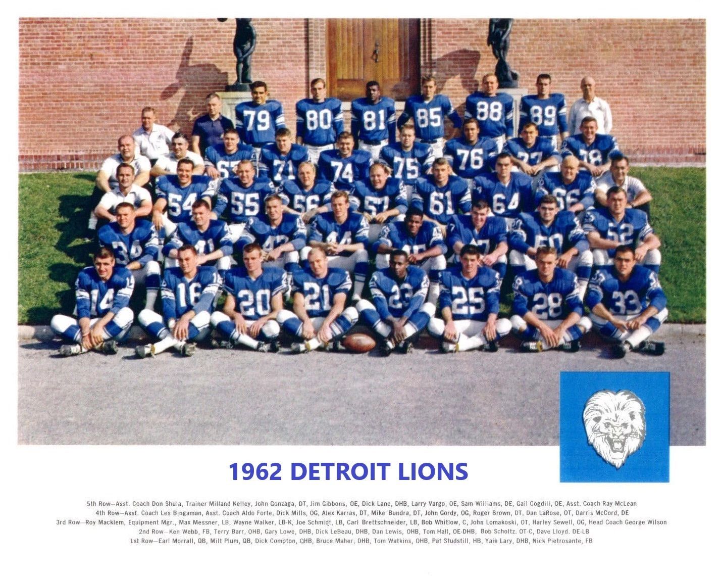 1962 Detroit Lions Team Magnet Football Picture Color Nfl