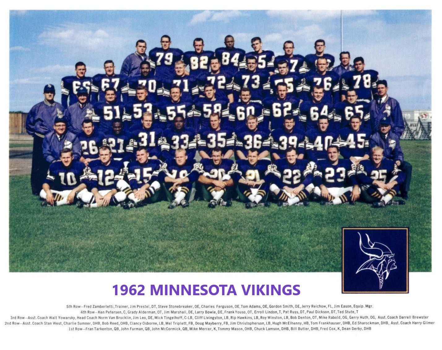 1962 Minnesota Vikings Team Photo Football Picture Nfl