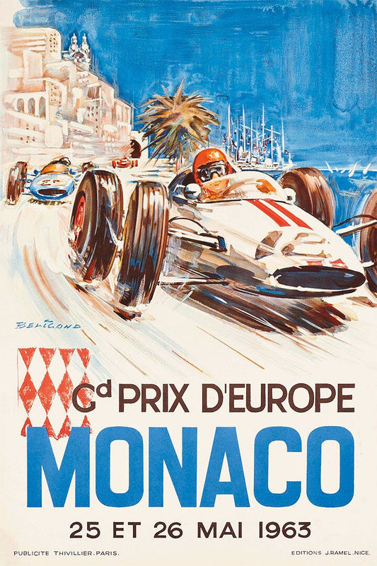 1963 Automotive Monaco Grand Prix Vintage Style Sports Wall Poster