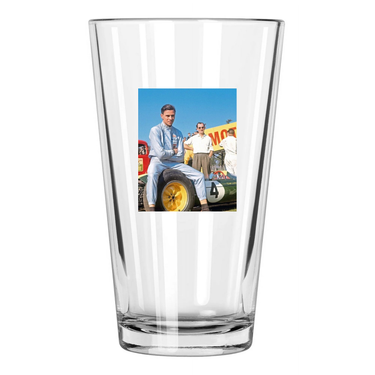 1963 Famous Driver Jim Clark Photo Oulton Park Circuit Pint Beer Drinking Glass