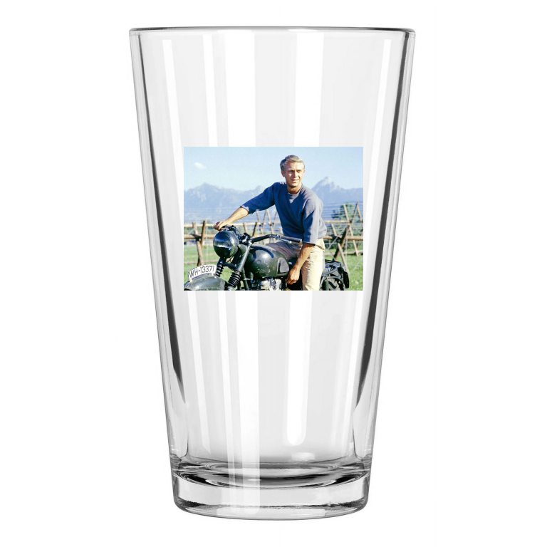 1963 Film The Great Escape Steve Mcqueen Triumph Bike Pint Beer Drinking Glass