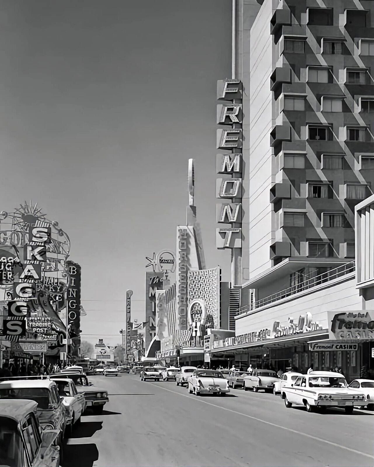 1963 Las Vegas Street Scene Cityscape Buildings And Cars Retro Picture Keychain 8X1