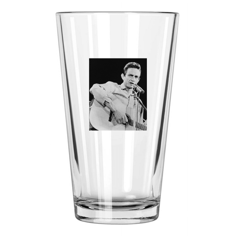 1964 American Singer Johnny Cash Country Music Portrait Pint Beer Drinking Glass