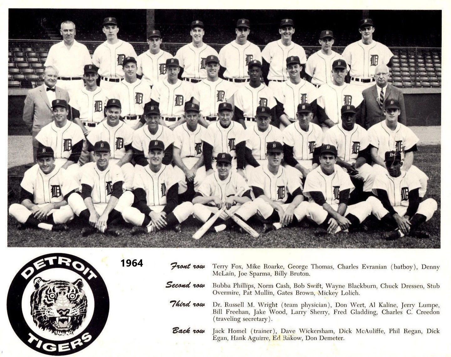 1964 Detroit Tigers Team Photo Baseball Mlb Picture