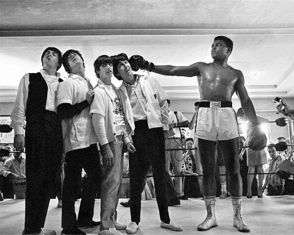 1964 Muhammad Ali And The Beatles Glossy Magnet Miami Training Camp Print