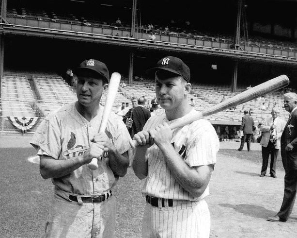 1964 Stan Musial And Mickey Mantle Glossy Photo Yankees Stadium Print