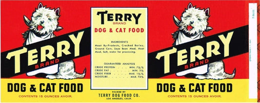 1964 Terry Brand Cat & Dog Food Los Angeles Retro Pet Food Label Art Print