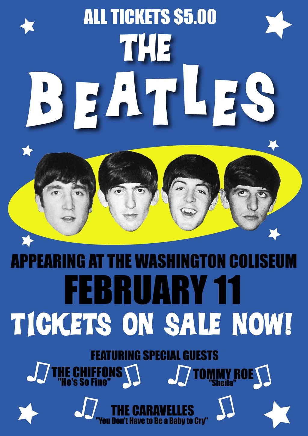 1964 The Beatles Washington Coliseum Concert Poster Print John Lennon