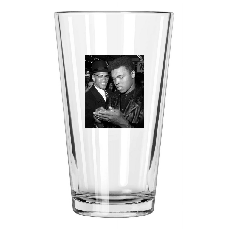 1965 Cassius Clay Muhammad Ali And Malcolm X Photo Pint Beer Drinking Glass