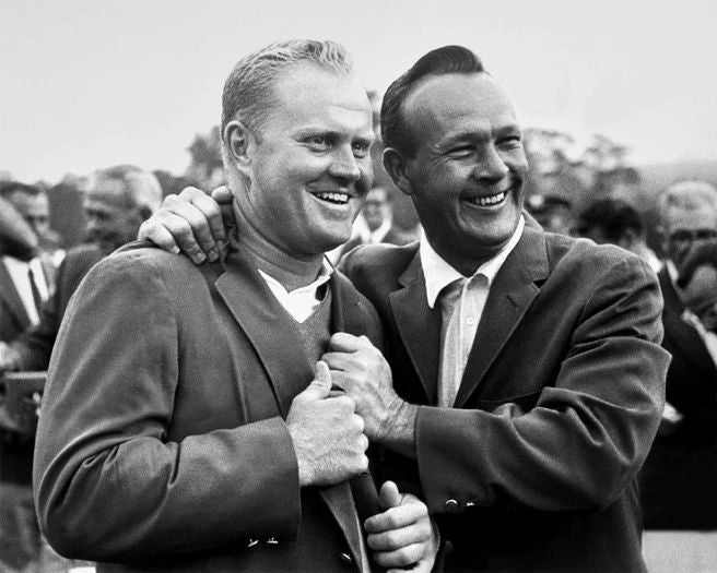 1965 Jack Nicklaus And Arnold Palmer Glossy Photo Masters Augusta Poster