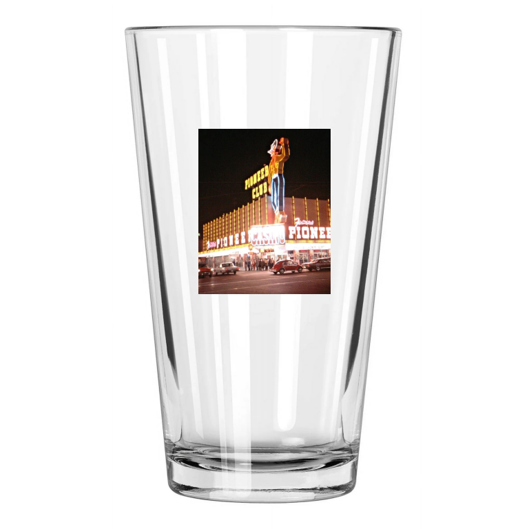 1965 Las Vegas Pioneer Club Photo Casino Downtown Pint Beer Drinking Glass