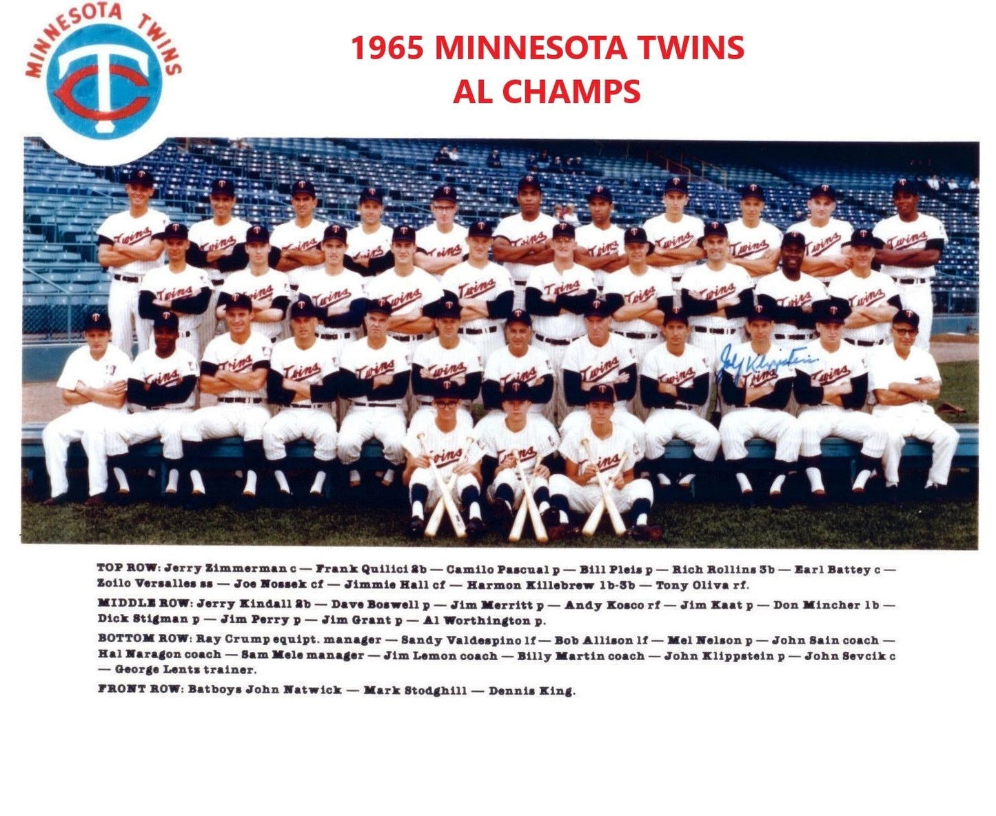 1965 Minnesota Twins Team Keychain Baseball Picture Mlb Al Champs