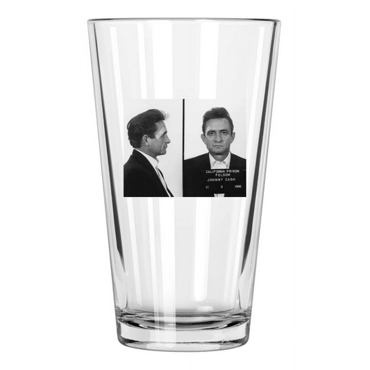1966 Singer Johnny Cash Mugshot Photo California Pint Beer Drinking Glass