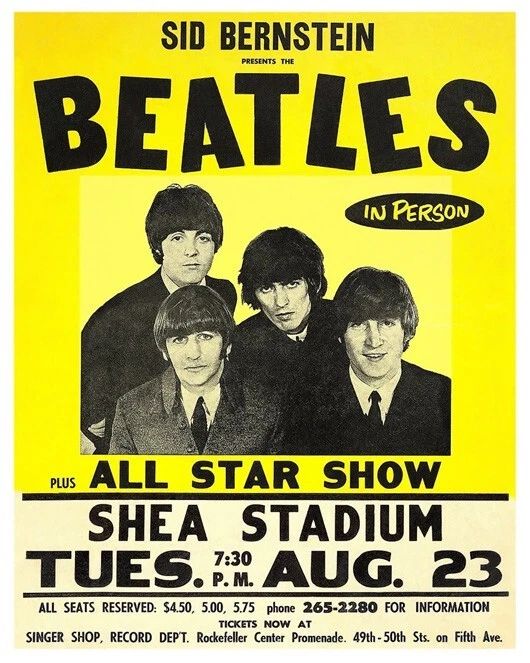 1966 The Beatles Glossy Photo At Shea Stadium John Lennon Paul Mccartney