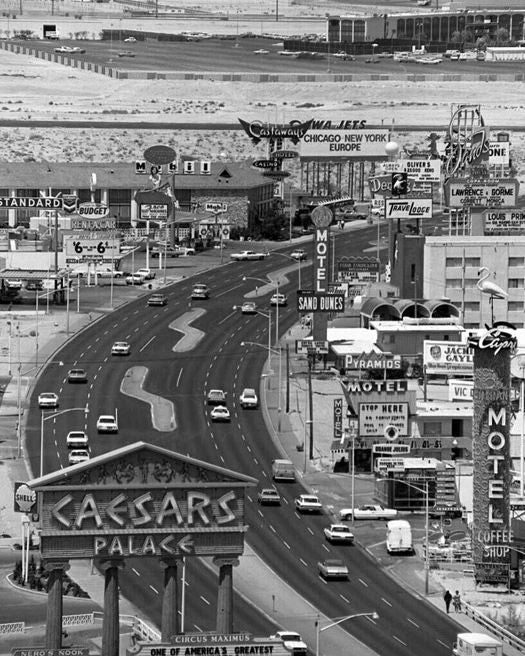 1967 Las Vegas Strip Glossy Magnet Caesars Palace And Sands Casino Print