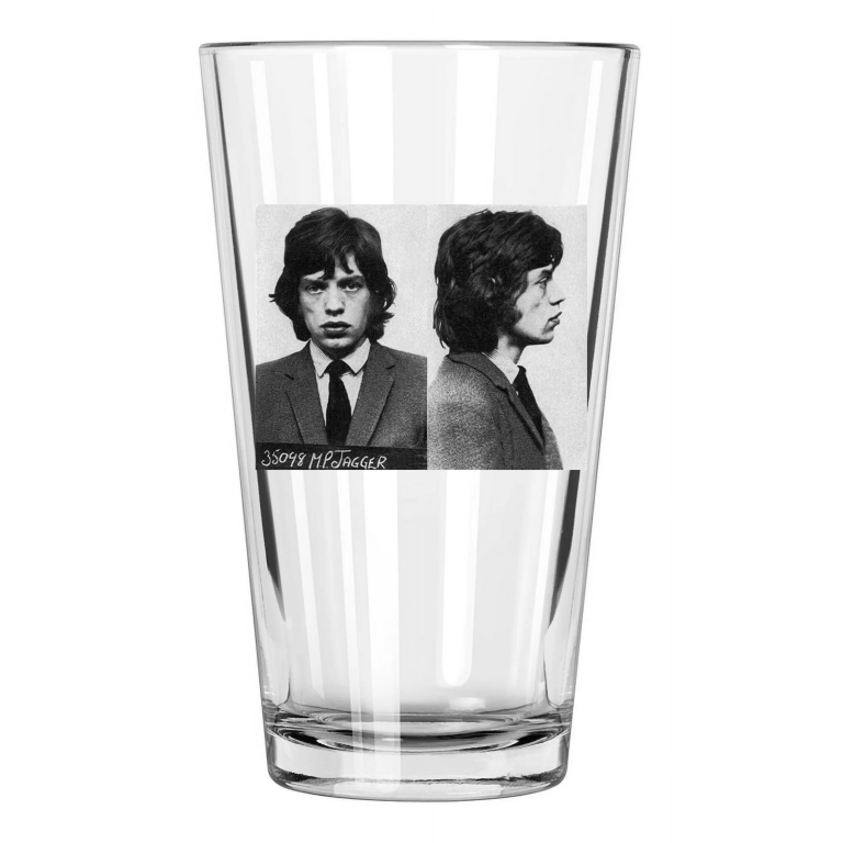 1967 Mick Jagger Mugshot Photo Rolling Stones Singer Pint Beer Drinking Glass