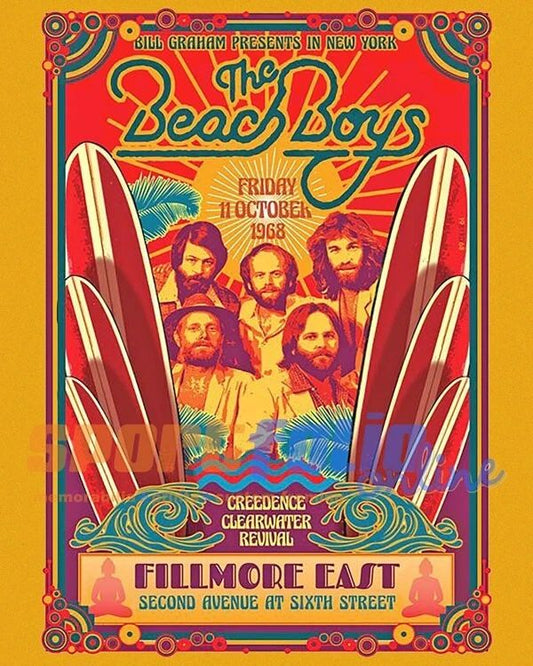 1968 Concert The Beach Boys Glossy Photo Fillmore East Print Poster