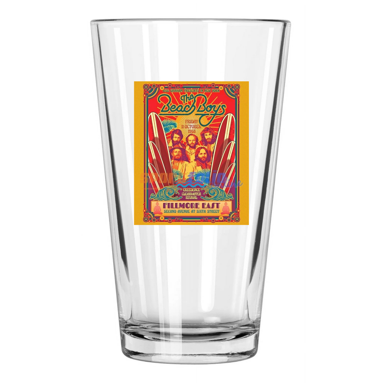 1968 Concert The Beach Boys Photo Fillmore East Pint Beer Drinking Glass